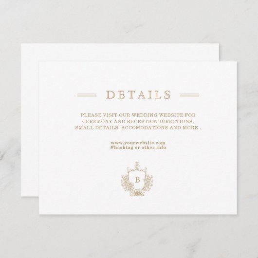 Chique Goud en Wit Bruiloft Details Behuizing Kaar (Voorkant / Achterkant)