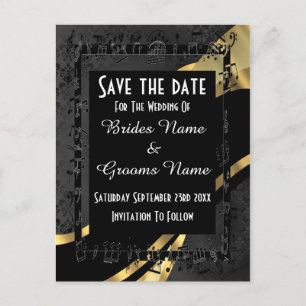Chique goud en zwart damast bewaren de datum aankondigingskaart