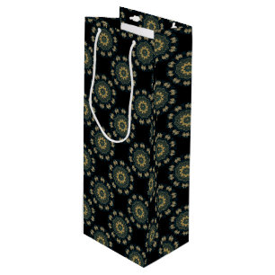 Chique goud & groen Aziatisch patroon Wijn Cadeautas