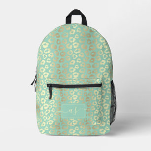 Chique goud & mintgroene luipaardprint monogram bedrukte rugzak