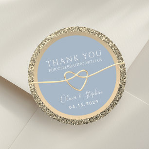 Chique goud stoffig blauwe trouwstickers voor guns ronde sticker