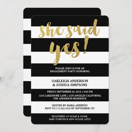 Chique goud | Vet Black Stripe Verlovingsfeest Kaart (Voorkant / Achterkant)