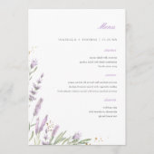 Chique Goud & Waterverf Lavendel Bloemen Bruiloft Menu (Voorkant)