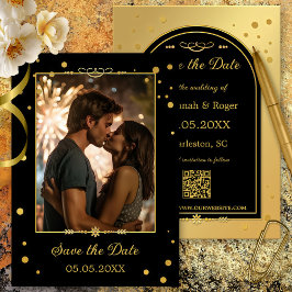 Chique Goud Zwart Confetti Foto Opslaan van de Dat Save The Date