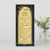 Chique goud zwart deco stijl bruiloft menu (Staand voorkant)