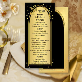 Chique goud zwart deco stijl bruiloft menu