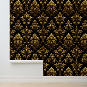 Chique goud zwart sierdamast schil en stok behang