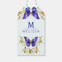 Chique Gouden Bloemen & blauwe vlinders monogram