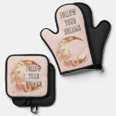 Chique gouden Boho Blush Roze Bloem Ovenwant & Pannenlap Set (Voorkant / Achterkant)