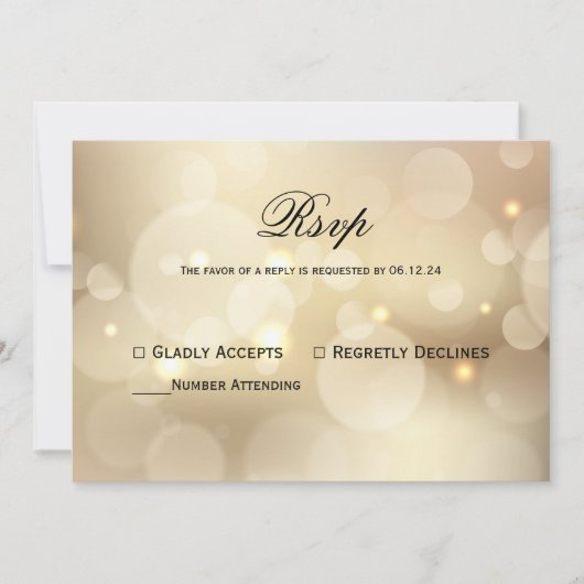 Chique gouden bokeh licht bruiloft RSVP Kaart (Voorkant)