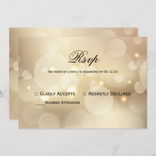 Chique gouden bokeh licht bruiloft RSVP Kaart (Voorkant / Achterkant)