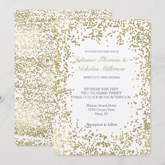 Chique gouden Confetti Glam bruiloft Kaart (Voorkant / Achterkant)