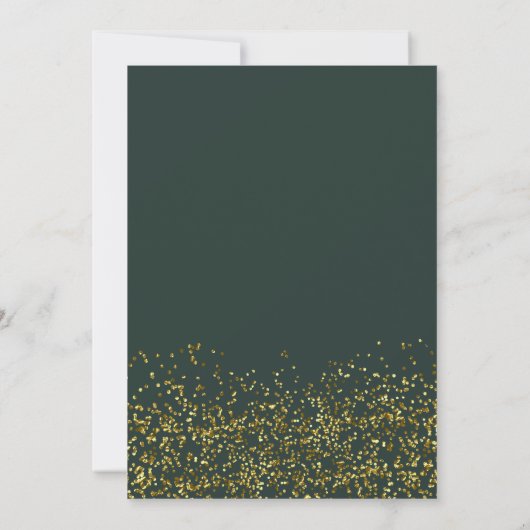 Chique gouden confetti groene rand bruiloft kaart (Achterkant)