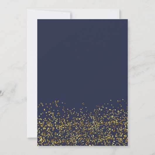 Chique gouden confetti navy blauw script vrijgezel kaart (Achterkant)