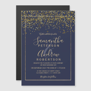 Chique gouden confetti navy blauwe typografie brui magnetische uitnodiging