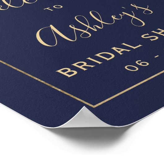 Chique gouden confetti navyblauwe bruidsontvangst poster (Hoek)