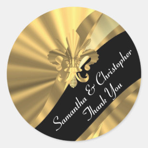 Chique gouden en zwarte trouwzegel ronde sticker