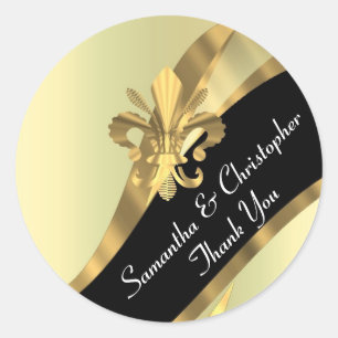 Chique gouden en zwarte trouwzegel ronde sticker