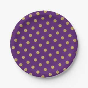 Chique Gouden Glitter Stippen Paars Violet Papieren Bordje