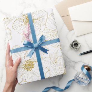 Chique gouden lijn bloem wit bloempatroon cadeaupapier