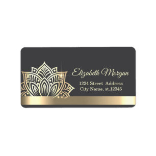 Chique Gouden Lotus Bloem Grijs Etiket