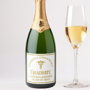 Chique gouden medische afstudeerfeest sparkling wijnetiket