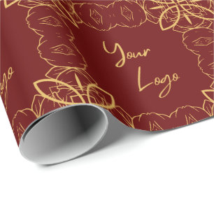 Chique Gouden Rood Patroon Aangepast Zakelijk Logo Cadeaupapier
