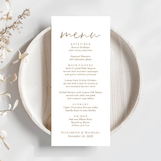 Chique gouden script bruiloft menu