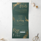 Chique gouden script Floral blad elegante bruiloft Drieluik Uitnodiging (Binnen)