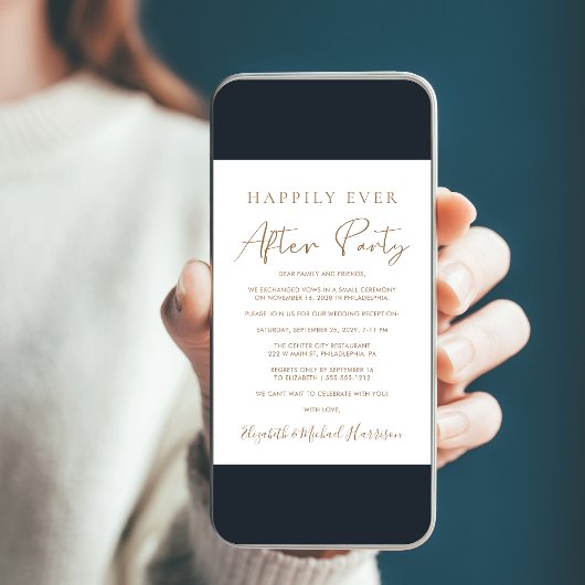 Chique gouden script foto bruiloft receptie kaart