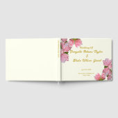 Chique gouden tekst, roze azalea's & ivoor bruilof gastenboek (Volledig)
