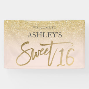 Chique gouden typografie blush Sweet 16 party Spandoek