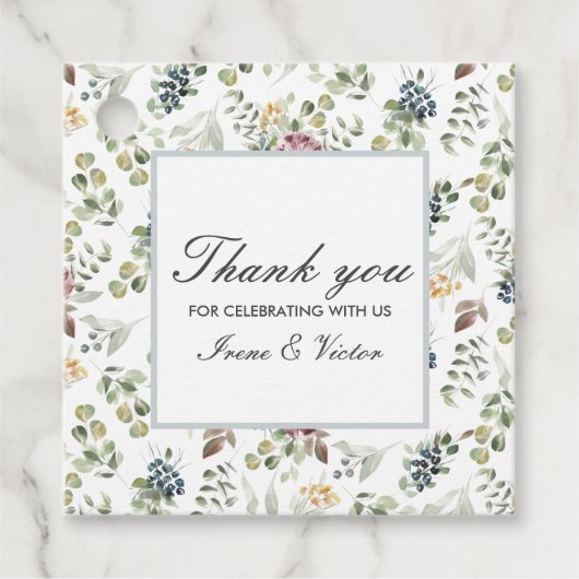 Chique grijs blauw anemoon bloem dank u bruiloft bedankjes labels (Voorkant)