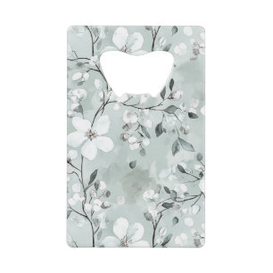 Chique grijs blauw witte bloemen bruiloft kredietkaart flessenopener