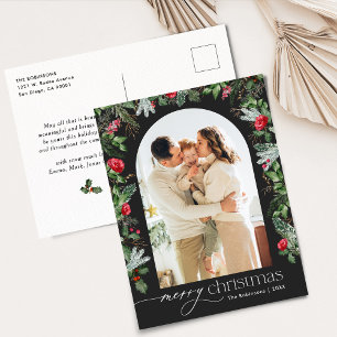 Chique grijs botanische boog kerst 1 foto vakantie briefkaart