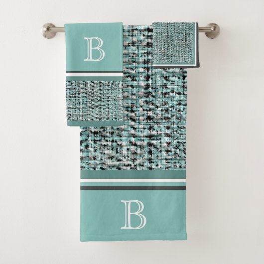 Chique Grijs Seafoam Blauw Groen Boucle Patroon Aa Bad Handdoek (Insitu)