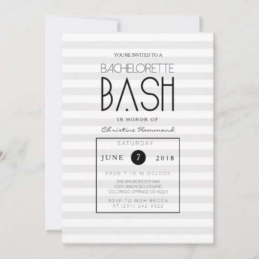 Chique grijze strepen Bachelorette Bash uitnodigen Kaart (Voorkant)