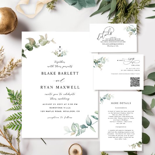 Chique groen bruiloft website / details informatiekaartje