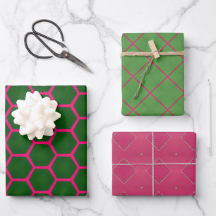 Chique groen en roze geometrische moderne Design Inpakpapier Vel