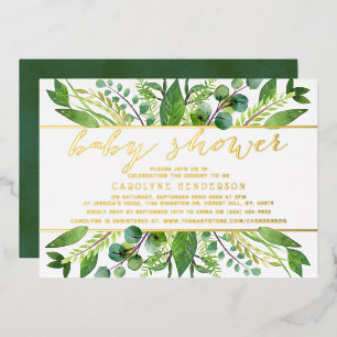 Chique groen & goud folie neutrale babyshower echt uitnodiging