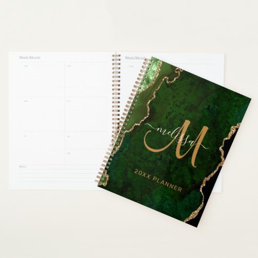Chique Groen Goud Glitter Agate Custom Monogram 20 Planner (Display)