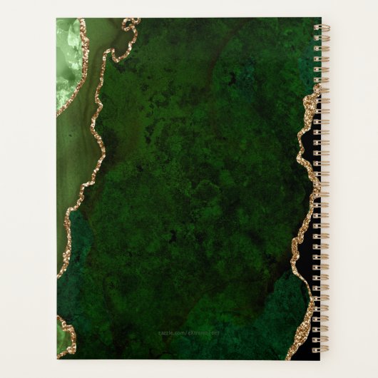 Chique Groen Goud Glitter Agate Custom Monogram 20 Planner (Achterkant)