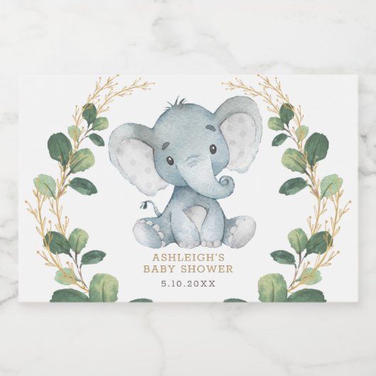 Chique groen gouden olifant Baby shower Verjaardag Sparkling Wijnetiket (Enkel label)