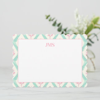 Chique groen patroon monogram briefpapier notitiekaartje