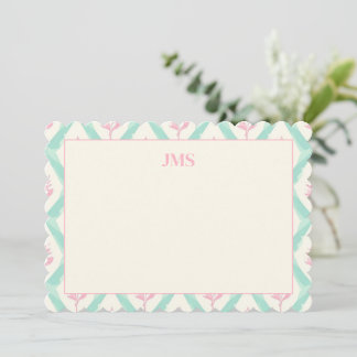 Chique groen patroon monogram briefpapier notitiekaartje
