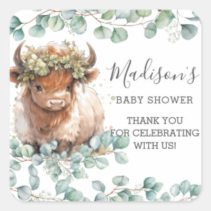 Chique groen Schattigee Highland Koe Dank u voor u Vierkante Sticker