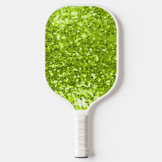 Chique Groen Wit Glitterij Sparkles Modern Monogra Pickleball Paddle