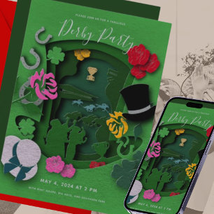 Chique Groene Derby Party Paper Cut Effect Uitnodi Kaart