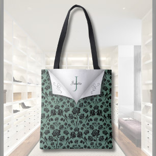 Chique groene en zwarte rozen monogram schoudertas draagtas