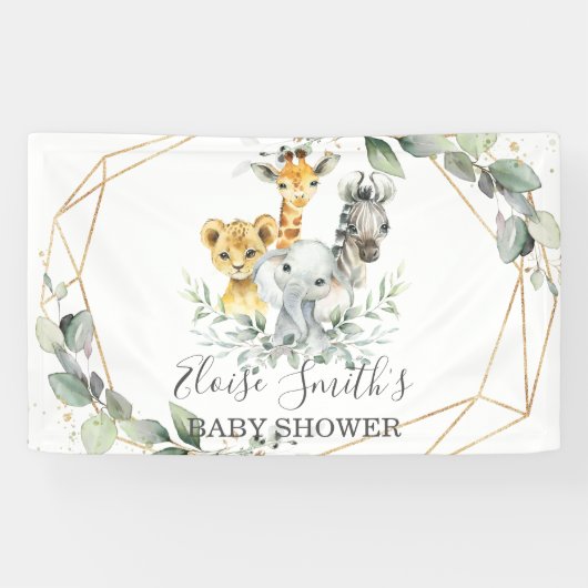 Chique Groene Jungle Dieren Baby Shower Welkom Spandoek (Horizontaal)